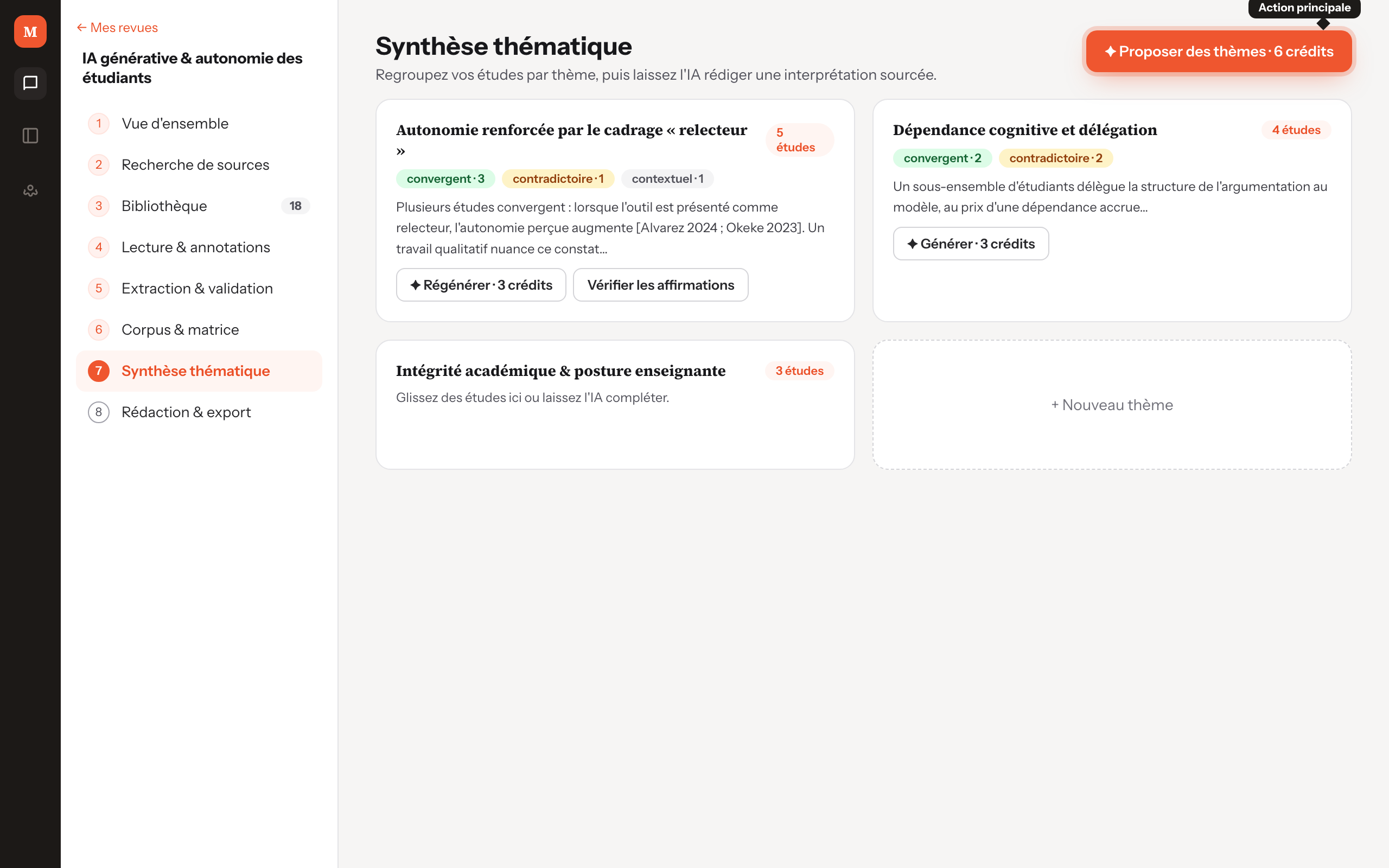 Synthèse thématique, bouton Proposer des thèmes mis en avant