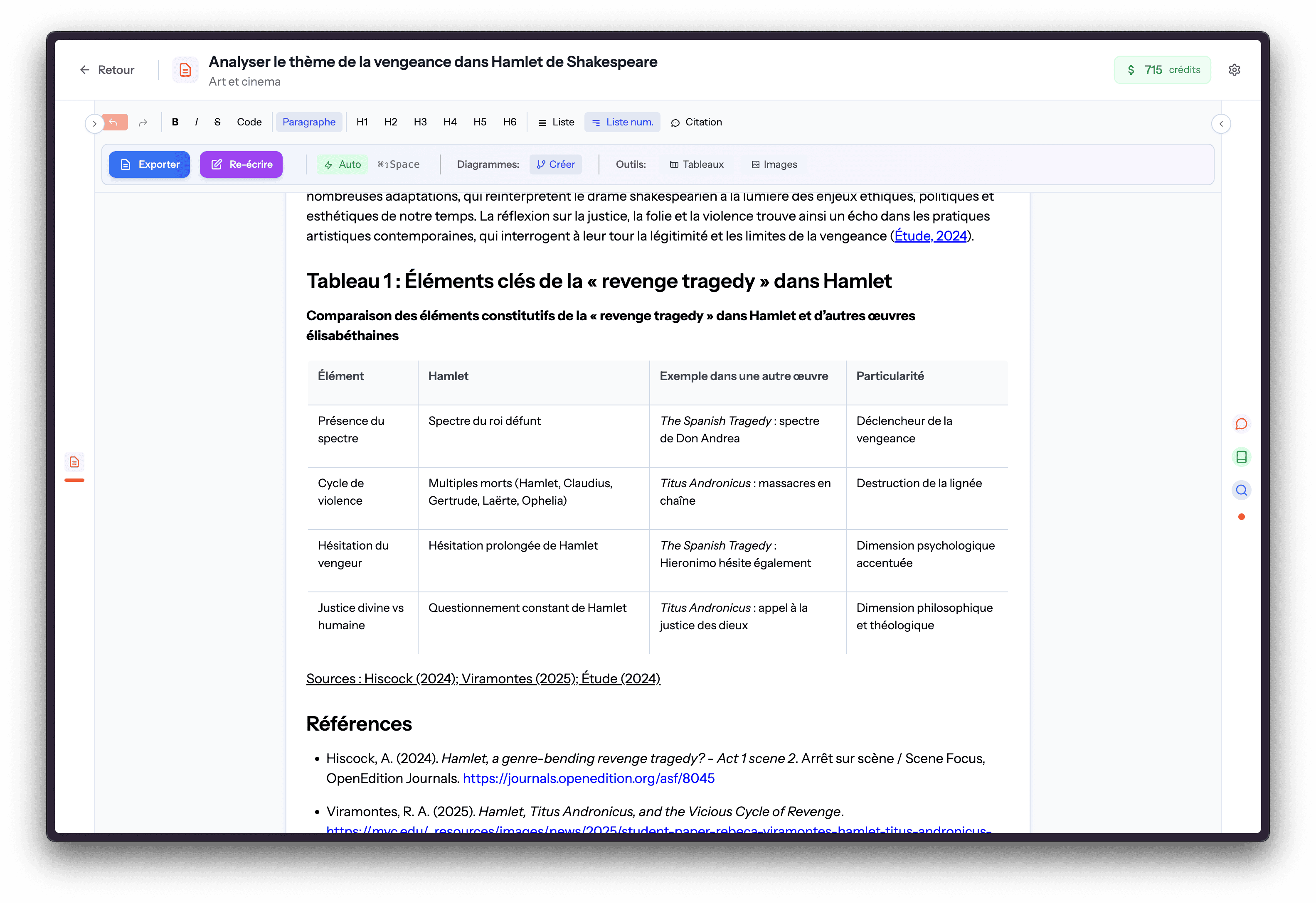 Interface MarthaIA montrant l'assistant de rédaction de mémoire
